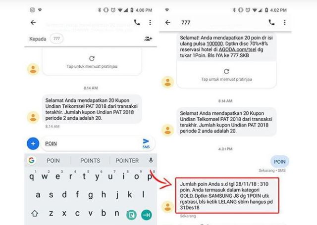 Cara cek poin Telkomsel lewat sms