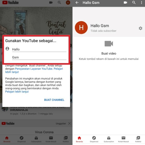 Cara membuat channel youtube di android