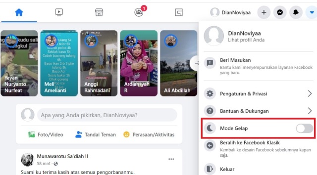 Cara mengaktifkan dark mode Facebook