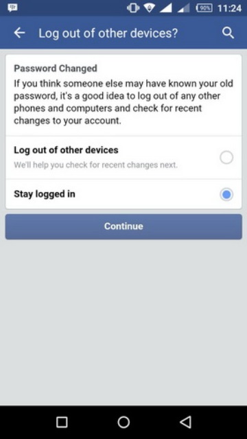 Cara mengganti password Facebook klik continue