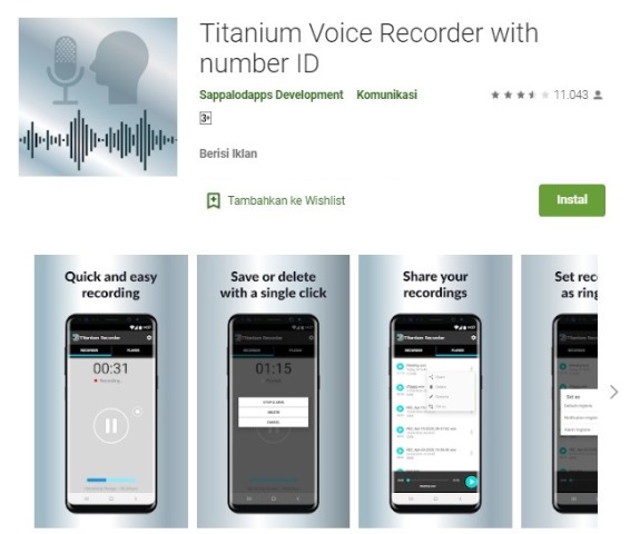 Aplikasi perekam suara Titanium Voice Recorder