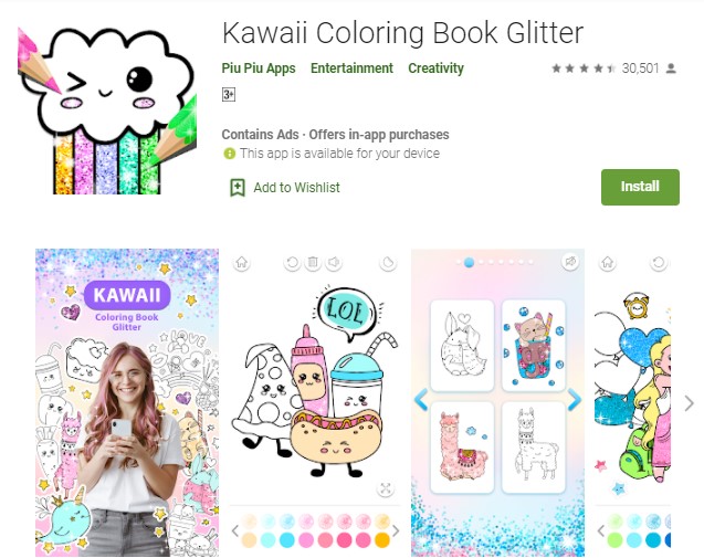Kawaii Coloring Book Glitter