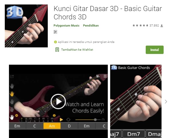 Kunci Gitar Dasar 3D