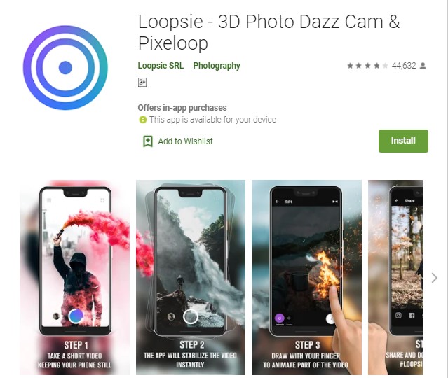 Loopsie – 3D photo dazz cam pixeloop