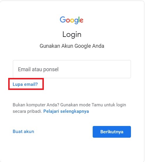 Lupa email akun Google