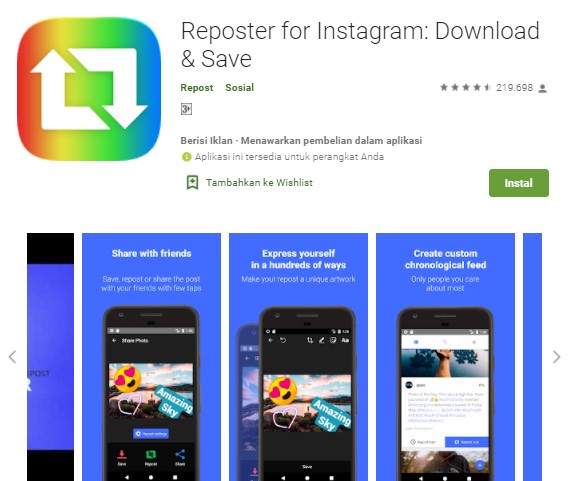 Reposter for Instagram Download Save Aplkasi Repost IG