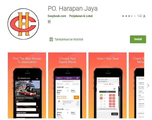 Aplikasi beli tiket bus Harapan Jaya