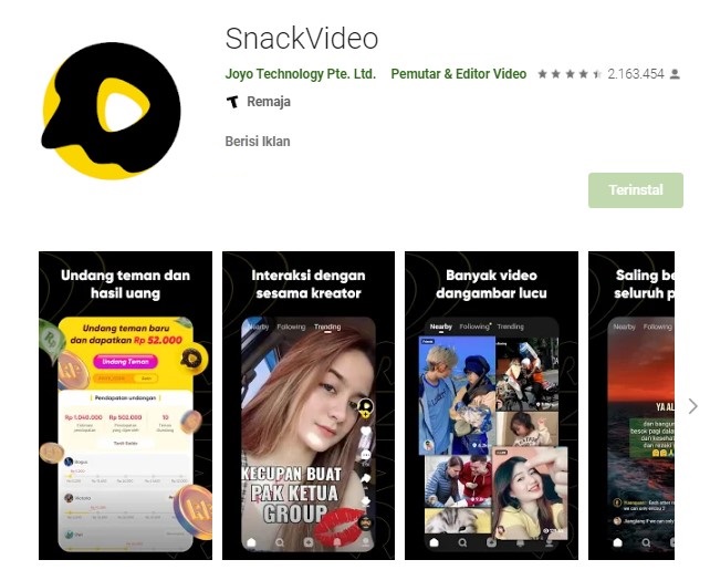 Aplikasi penghasil uang Snack Video