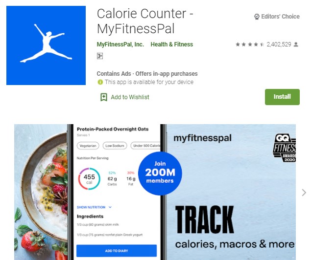Calorie Counter MyFitnessPal Aplikasi Penghitung Kalori