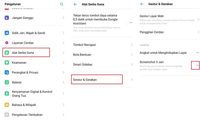 Cara screenshot Oppo A5s dengan 3 jari