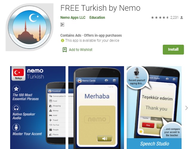 Free Turkish by Nemo Aplikasi Belajar Bahasa Turki di Android