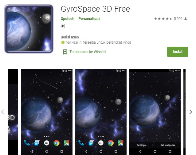 GyroSpace 3D Free Aplikasi Wallpaper 3D Bergerak