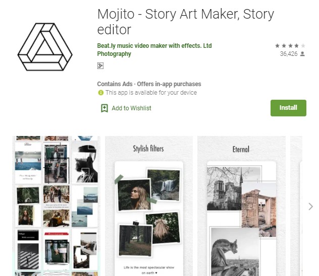 Mojito Story Art Maker Story editor