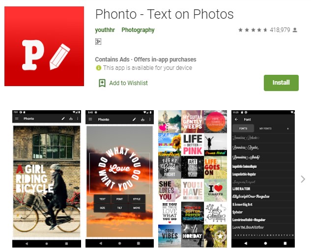 Phonto – Text on photos Aplikasi Tulisan Keren