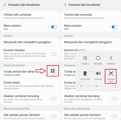 Screenshot Samsung M30 dengan Menu Asisten