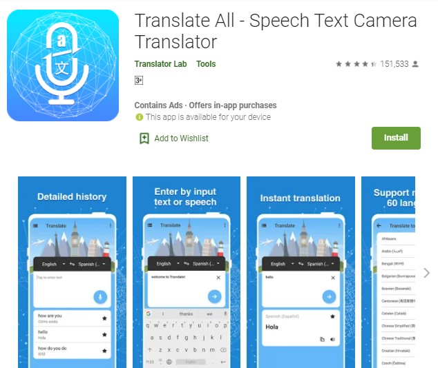 Translate All Speech Text Camera Translator