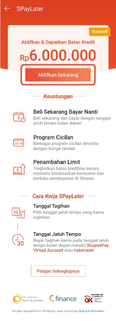 Cara aktifkan PayLater Shopee