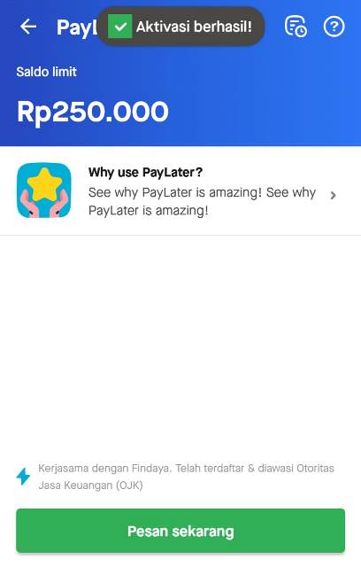 Cara aktivasi Gojek PayLater