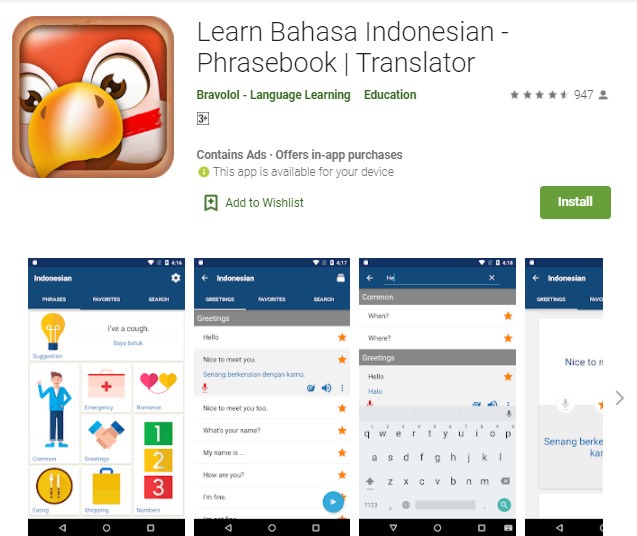 Learn Bahasa Indonesian Phrasebook Translator