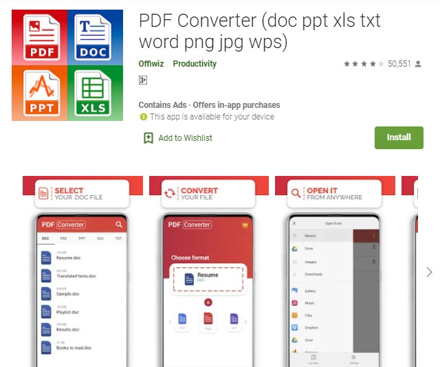 PDF Converter doc ppt xls txt word png jpg wps