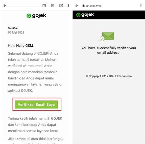 Verifikasi email GoPay