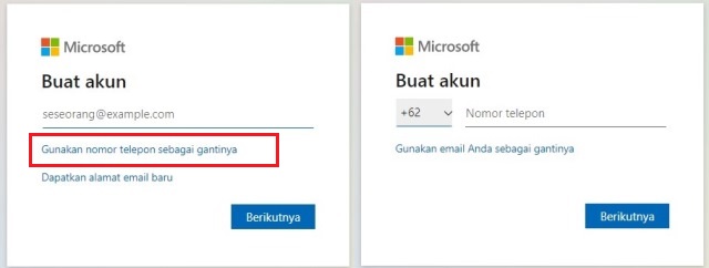 Buat akun Microsoft dengan no hp