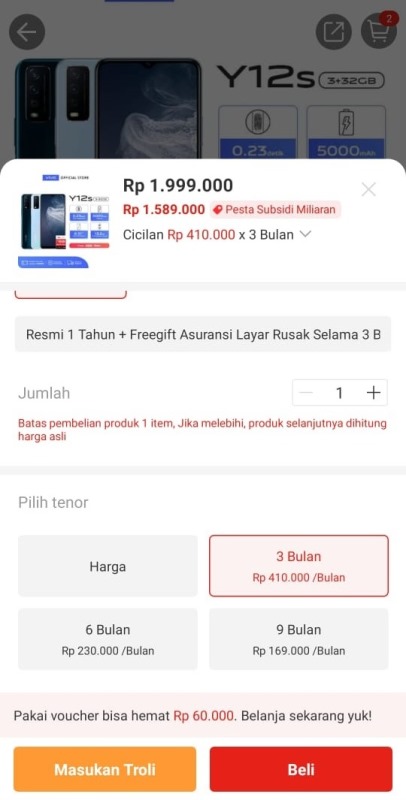 Cara kredit hp tanpa DP di Akulaku