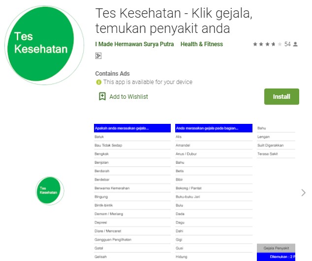 Tes Kesehatan – Klik gejala temukan penyakit Anda