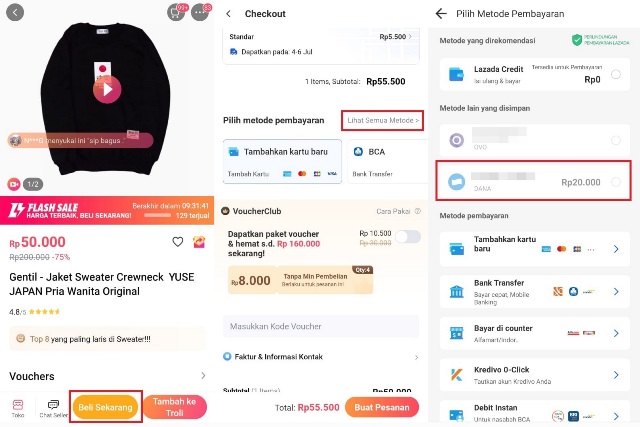 Cara belanja di Lazada bayar pake DANA