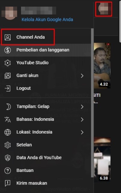 Menuju Menu Channel YouTube