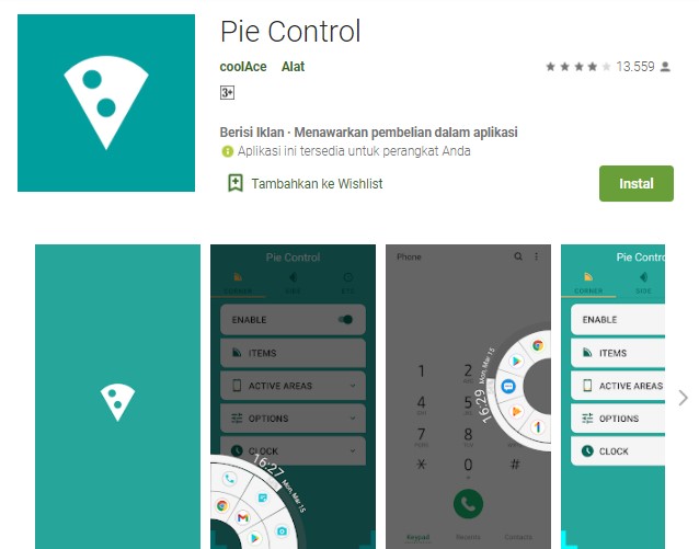 Pie Control Aplikasi Tombol Kembali