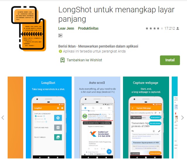 LongShot untuk menangkap layar panjang Aplikasi Screenshot Panjang