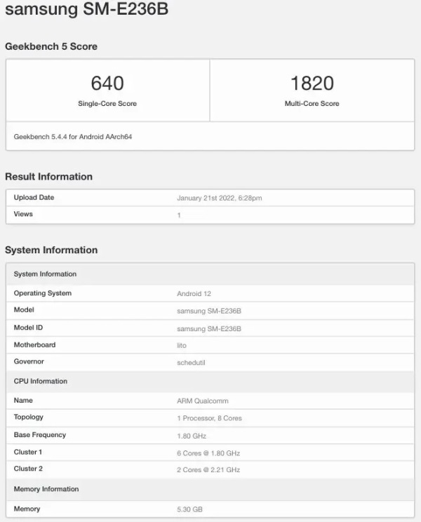 Daftar Geekbench Samsung SM E236B