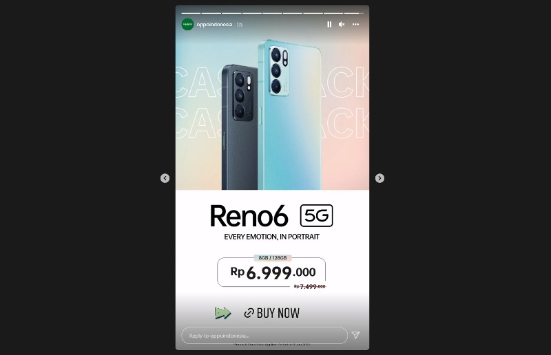 Poster harga diskon Reno6 5G di Indonesia