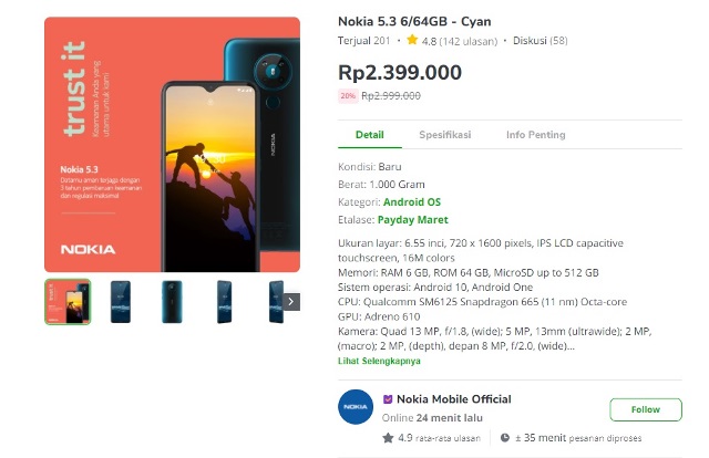 Diskon HP Nokia 3.5 di Indonesia