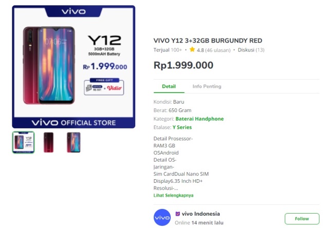 Harga Vivo Y12