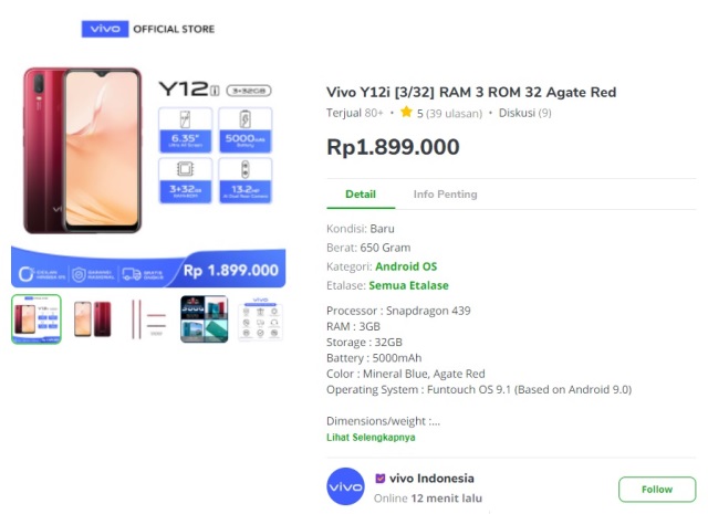 Harga Vivo Y12i