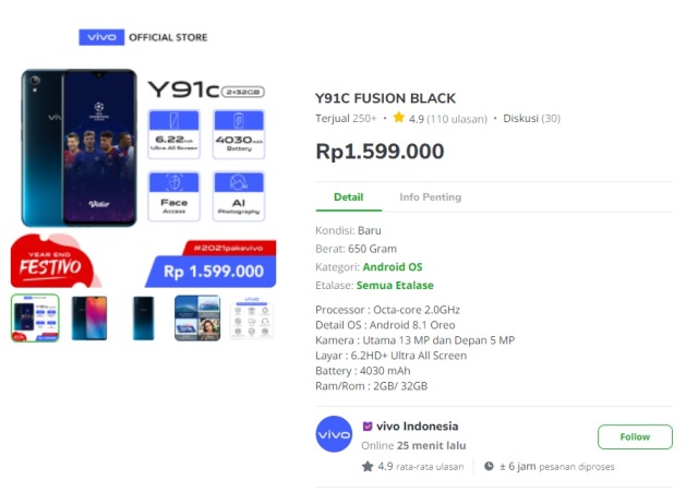 Harga Vivo Y91C