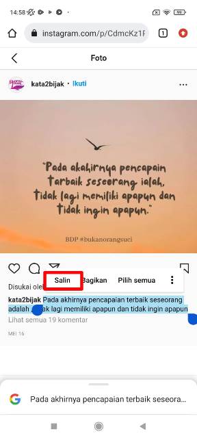 Cara Copy Caption di IG