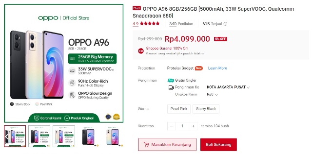 Harga Oppo A96 terbaru