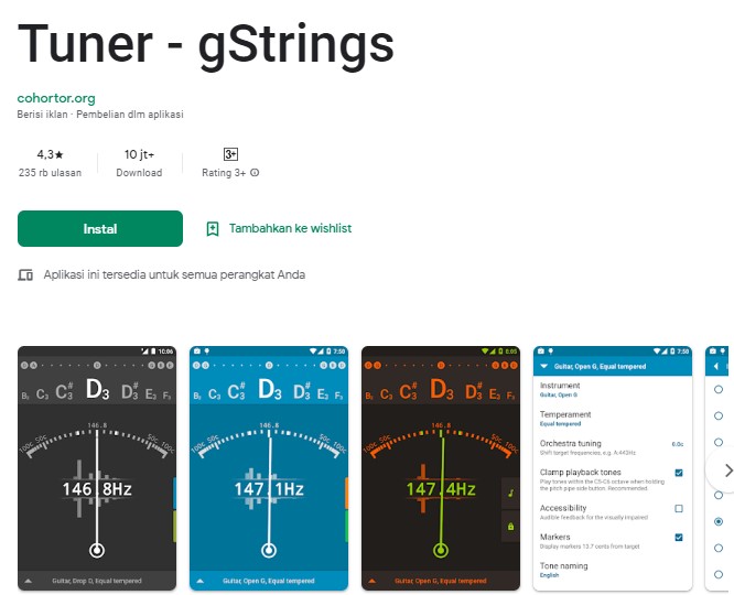 Tuner – gStrings Free - Aplikasi Stem Gitar