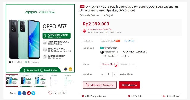 Harga Oppo A57 di Indonesia