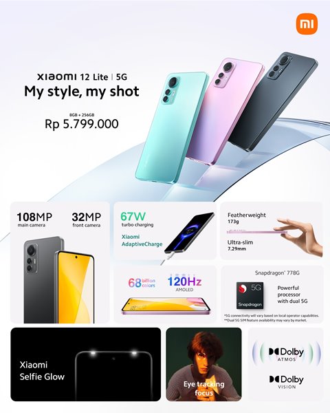 Harga dan spesifikasi Xiaomi 12 Lite 5G di Indonesia