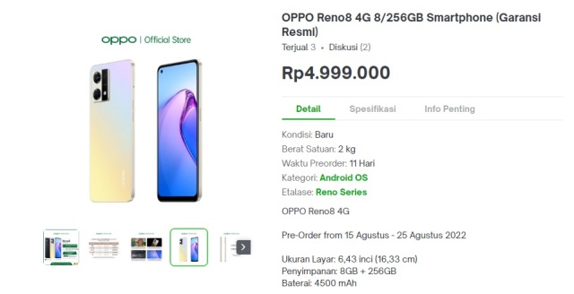 Harga Oppo Reno8 di Indonesia Harga Oppo Reno8 di Indonesia
