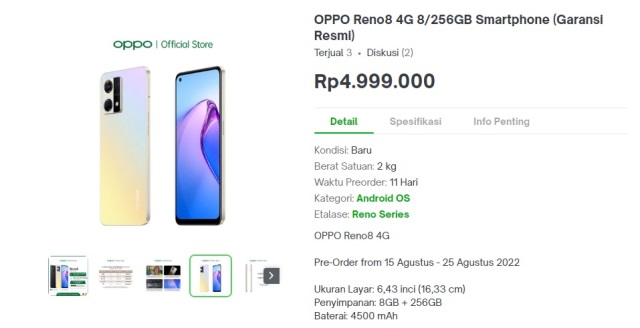 Harga Oppo Reno8 di Indonesia