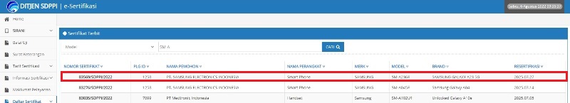 Sertifikasi Postel Samsung Galaxy A23 5G