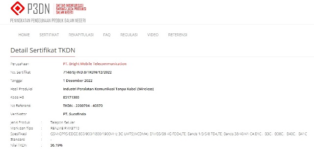 Sertifikasi TKDN Realme RMX3710 Sertifikasi TKDN Realme RMX3710