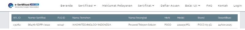 Sertifikasi Postel Poco X5 5G Sertifikasi Postel Poco X5 5G