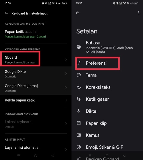 Gboard dan preferensi