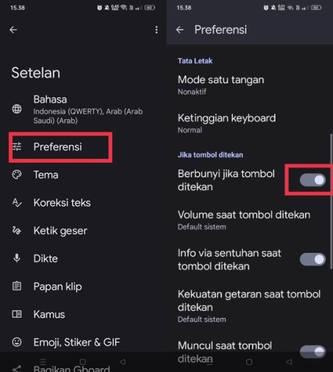 Nonaktifkan suara Keyboard